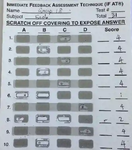 An example of the scratchcards used for the iRAT test