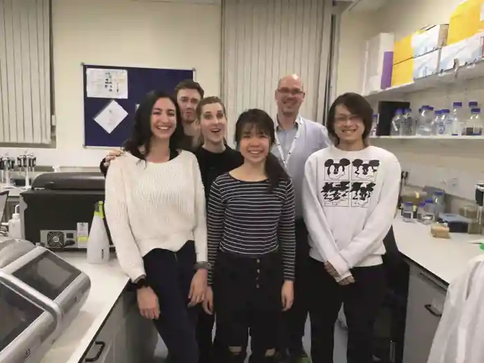 Colleagues in James’ lab: (L–R) Chrysa Soteriou, Alex Websdale, Giorgia Cioccoloni, Priscilia (Lia) Lianto, James Thorne, Zhi (Rex) Chong.