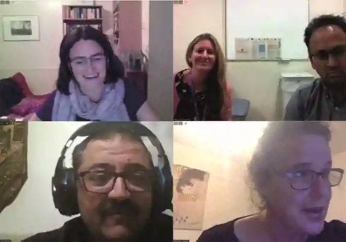 Speakers at the webinars (clockwise from top left): Claire Higham, Amy Shlomowitz, Tahseen Chowdhury, Helen Simpson, and Abd Tahrani