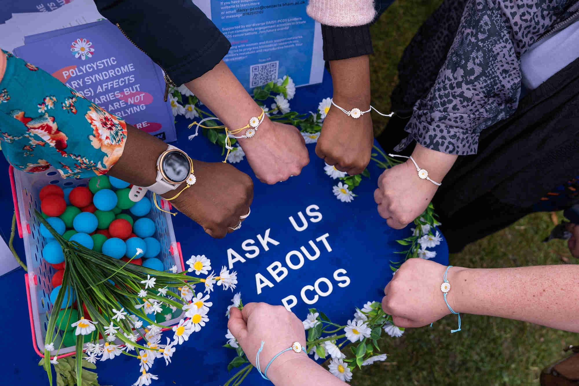 Involvement of the ‘DAISy–PCOS Leaders’ (diverse women with lived experience of polycystic ovary syndrome) in co-designing and co-delivering community engagement activities to raise awareness about PCOS and our research. Photo Hayley Salter